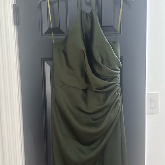 Revelry Fallon Satin Dress in Deep Olive - Picture 3 of 6
